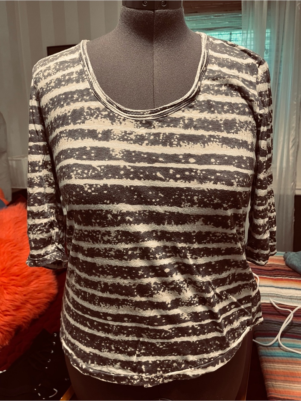 Women’s Striped Scoop Neck Top - Grey/Brown & Cream stripe
